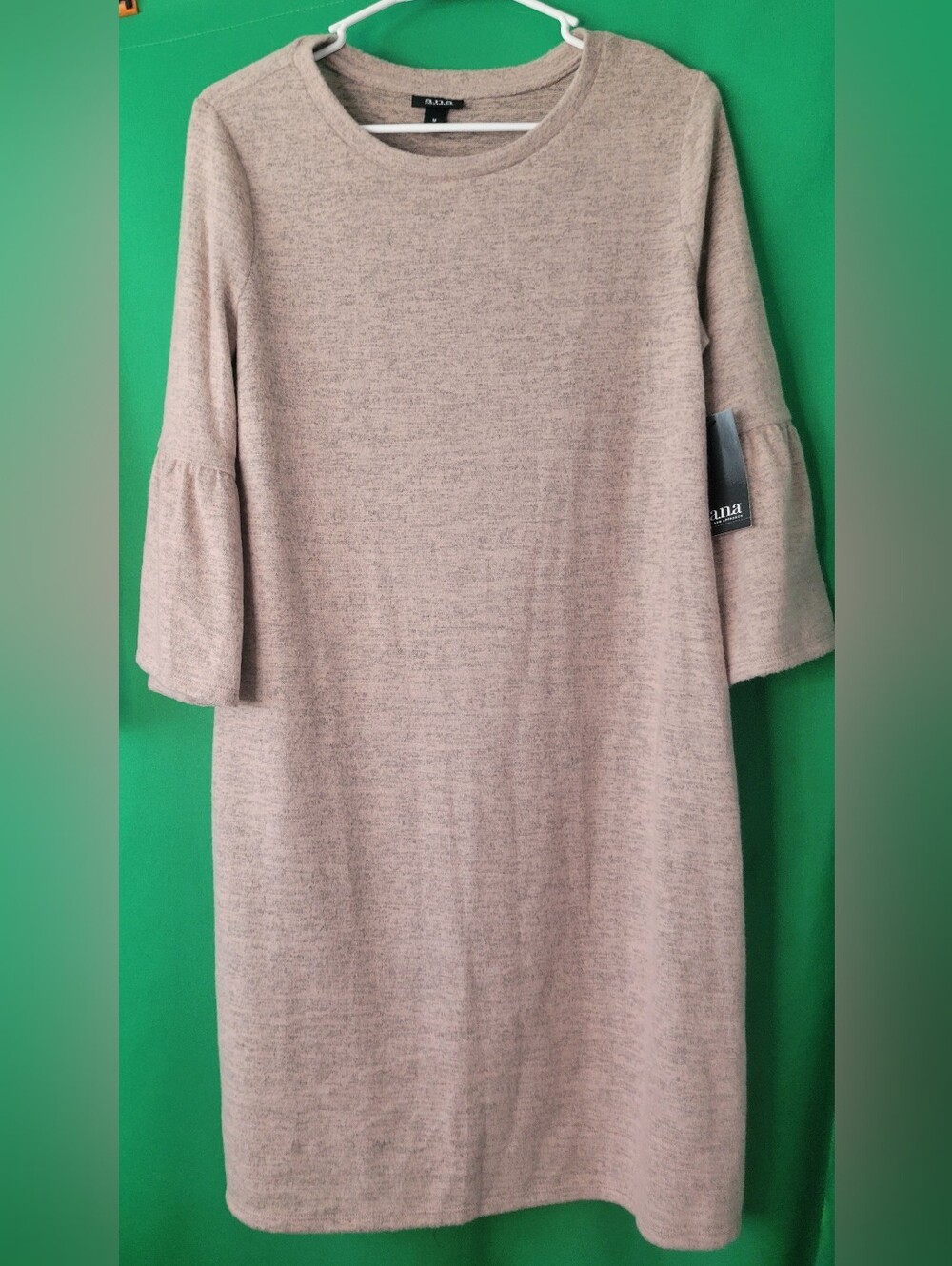 Nwt a.n.a Midi Sweater Dress Fleece Bell Sleeves Heather Sz M Winter Rose Quartz
